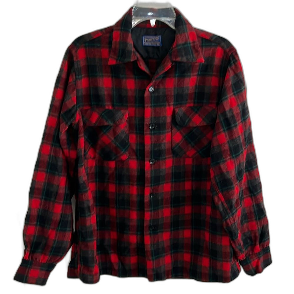 EUC Vintage Pendleton Flannel Shirt Mens Red Plaid 100% Virgin Wool Med